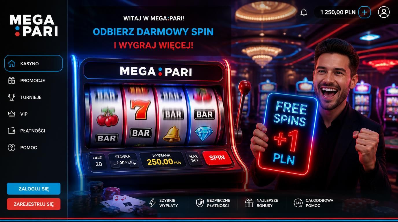  Darmowe spiny w Megapari Casino – obraz prezentujący slot z darmowymi spinami i wartością 1 PLN 