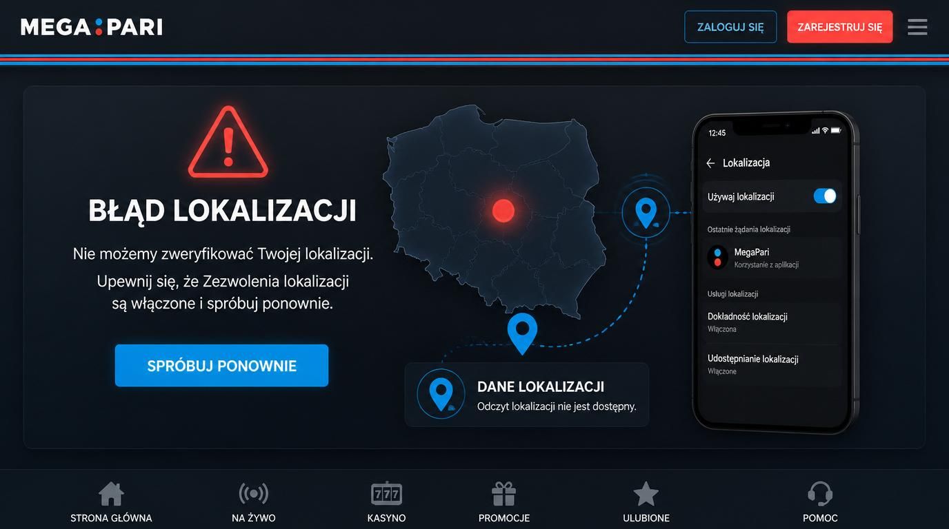  Ostrzeżenie o błędzie lokalizacji GPS w aplikacji Megapari 