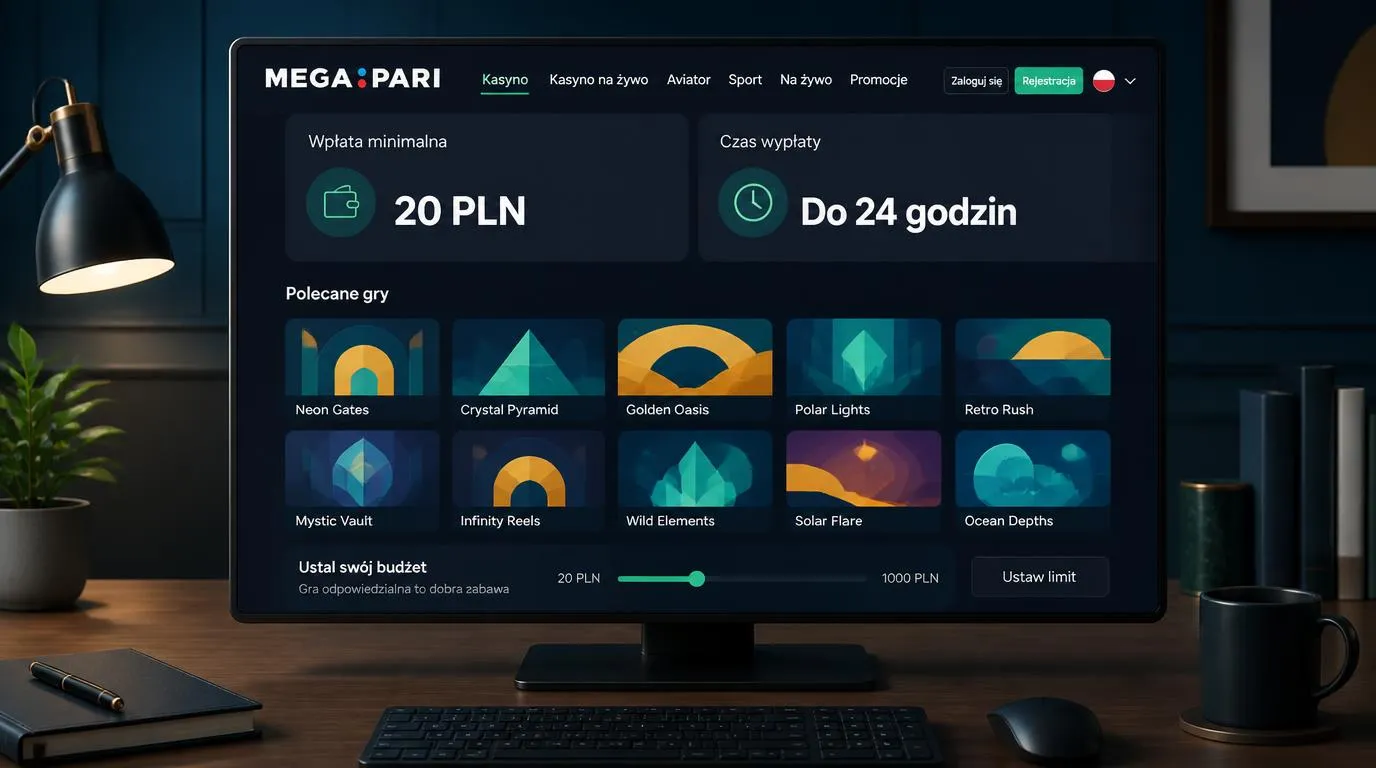 Panel kasyna z depozytem 20 PLN, deklarowanym czasem wypłaty Do 24 godzin i kartami gier